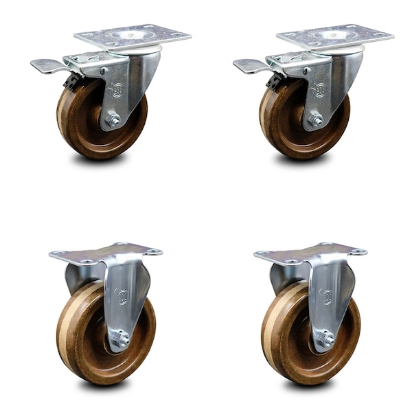 Service Caster 4 Inch High Temp Phenolic Swivel Top Plate Caster Lock Brakes 2 Rigid SCC, 2PK SCC-TTL20S414-PHRHT-2-R-2 - main